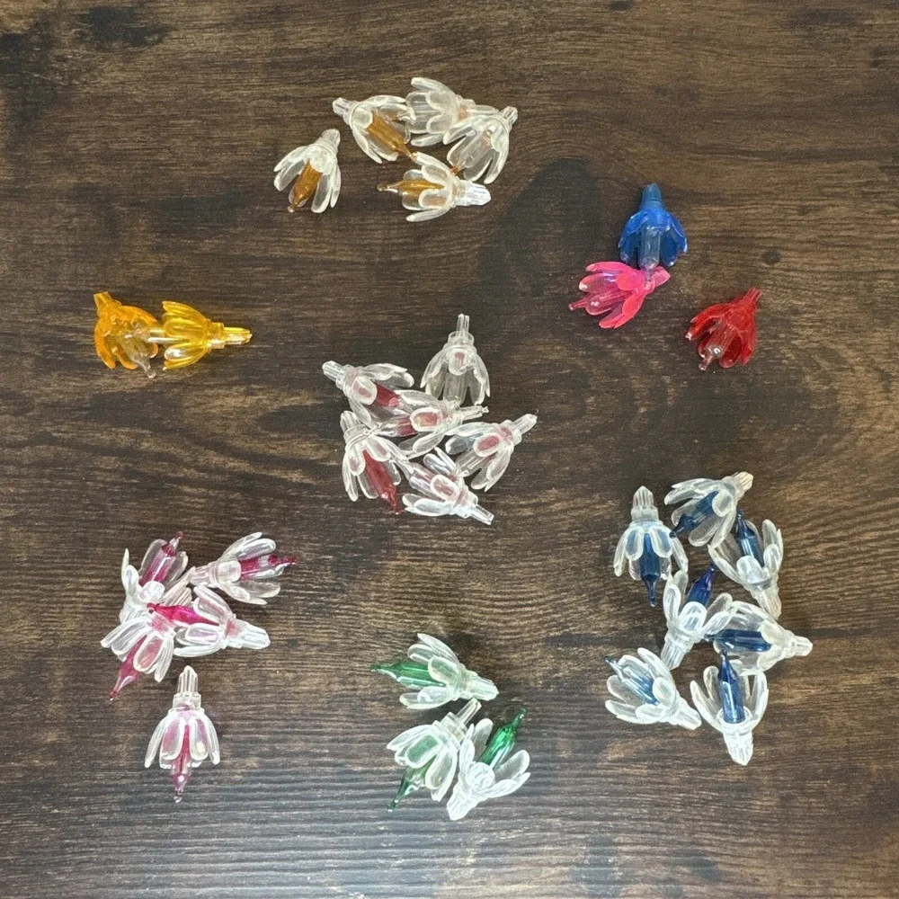 31 Tulip Flower Christmas Mini Lights Push In Lights W: Reflector Covers Vintage